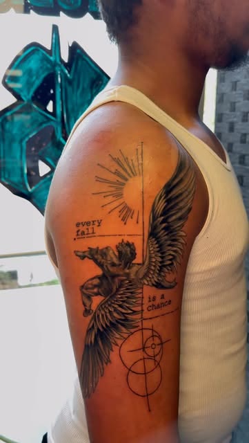 Icarus and the sun tattoo by Carlos Tattoo in Tallahassee