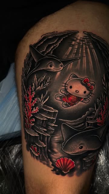 Hello Kitty bajo el mar, tatuador Alexander Terrero Sánchez · Tallahassee